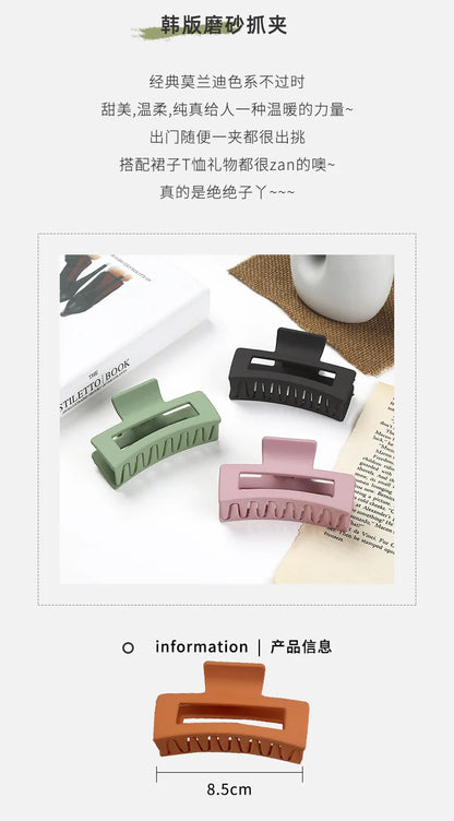 1Pc Ladies Retro Temperament Simple Fashion Frosted Geometric Rectangular Cutout Plastic Hair Accessories Updo Shark Hair Grab