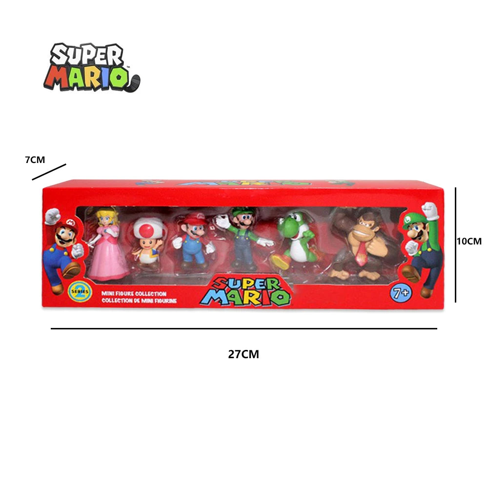 Figuras de acción de Super Mario Bros. de PVC, set de 6 unidades, Luigi, Yoshi, Donkey Kong, Mushroom, para niños, regalos de cumpleaños