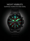 Relógio masculino cronógrafo solar diver em aço inox a prova de agua 200mm