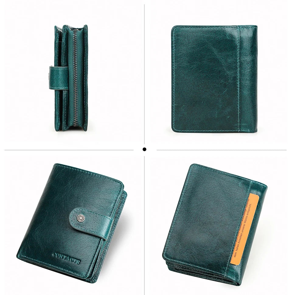 ONTACT'S Genuine Leather Short Wallets for Men RFID Vintage Coin Purse Card Holder Male Money Clip Women‘s Wallet Bag HandbagC
