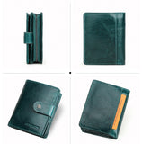 ONTACT'S Genuine Leather Short Wallets for Men RFID Vintage Coin Purse Card Holder Male Money Clip Women‘s Wallet Bag HandbagC