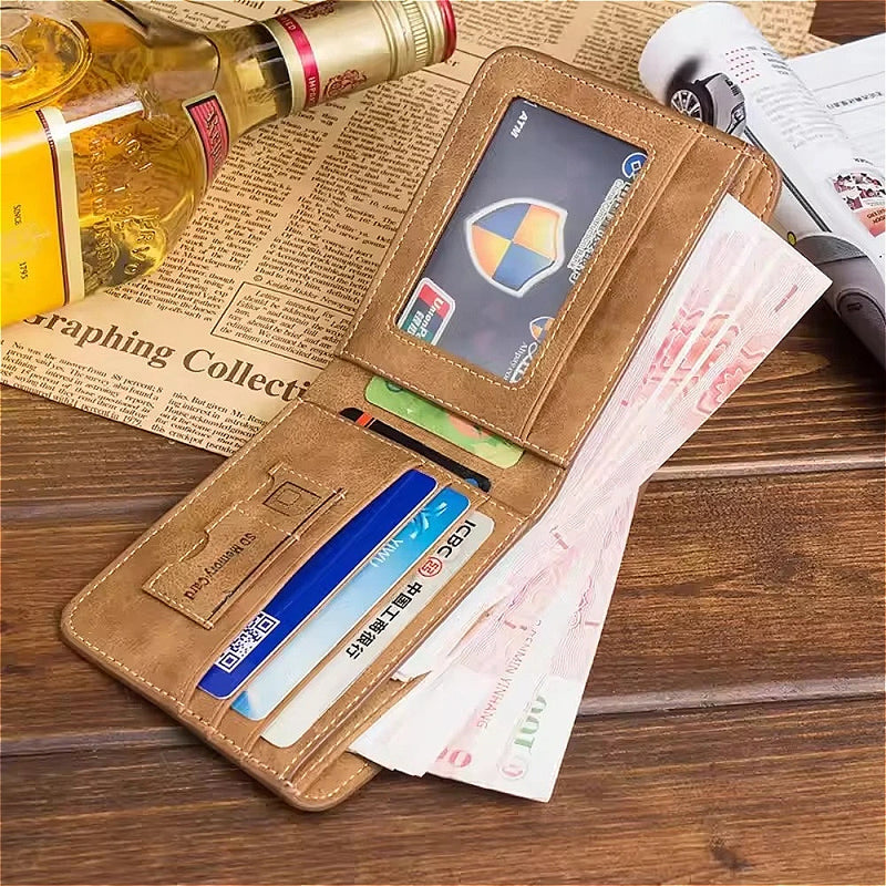 Men's Wallet Leather Billfold Slim Hipster Cowhide Credit Card/ID Holders Inserts Coin Purses Luxury Business Foldable Wallet