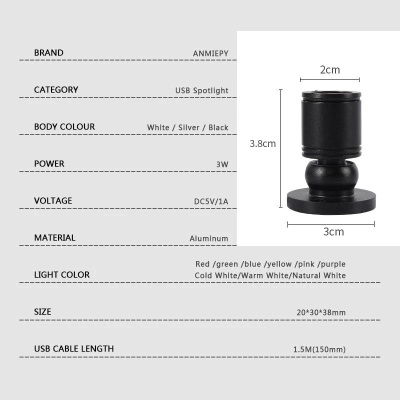 USB LED Spotlight 3W DC5V Jewelry Cabinet Showcase Counter Lamp Surface Mounted Ceiling Mini Spot Light USB 5V Interface