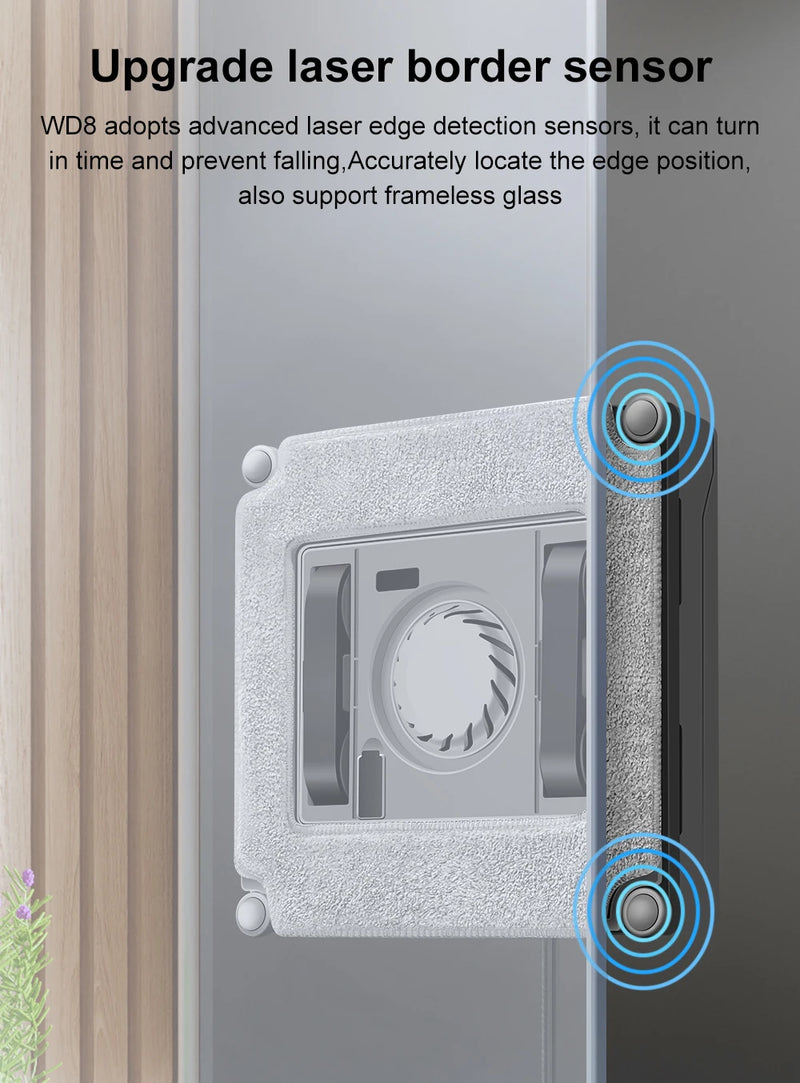 ABIR WD8 Robot Window  cleaner, Dual Water Spray,Smart Memory,High Vacuum Suction, Laser Sensor, Home Wall Glass Cleaning Robot