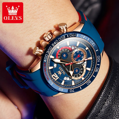 OLEVS 9936 Men's Watch Original Brand Quartz Wristwatch Waterproof Luminous Watches For Men Stylish Design with Silicone Strap