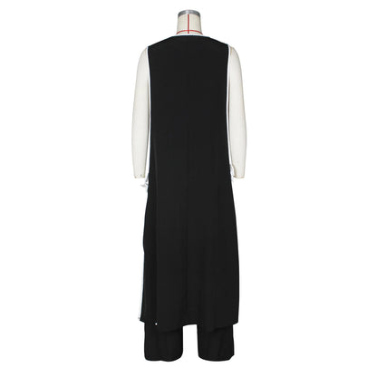 Two Piece Set Women Tracksuit Spliced Vest Pant Sets Elegant High Street Work Ankle Length Wide Leg Pants Loose Matching Sets