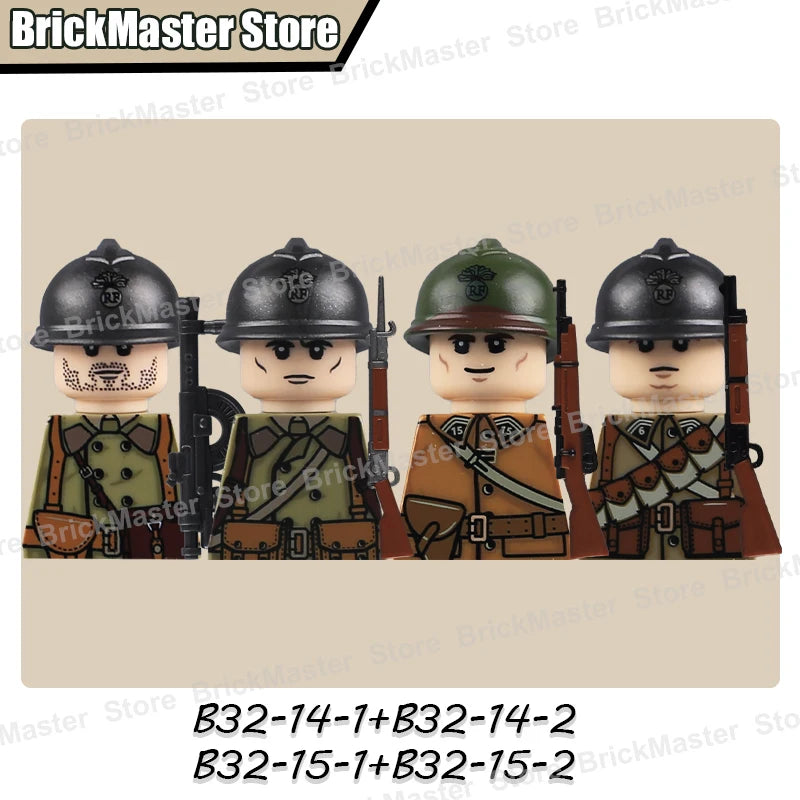 WW2 French Soldier Figure Building Blocks Military War Weapon Medical Officer Army Infantry Warrior Cavalry Gun Bricks Toy Gifts