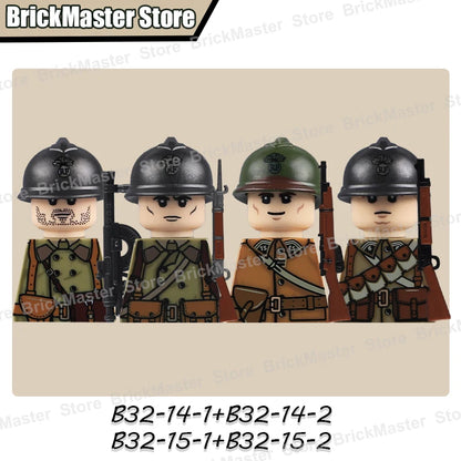 WW2 French Soldier Figure Building Blocks Military War Weapon Medical Officer Army Infantry Warrior Cavalry Gun Bricks Toy Gifts