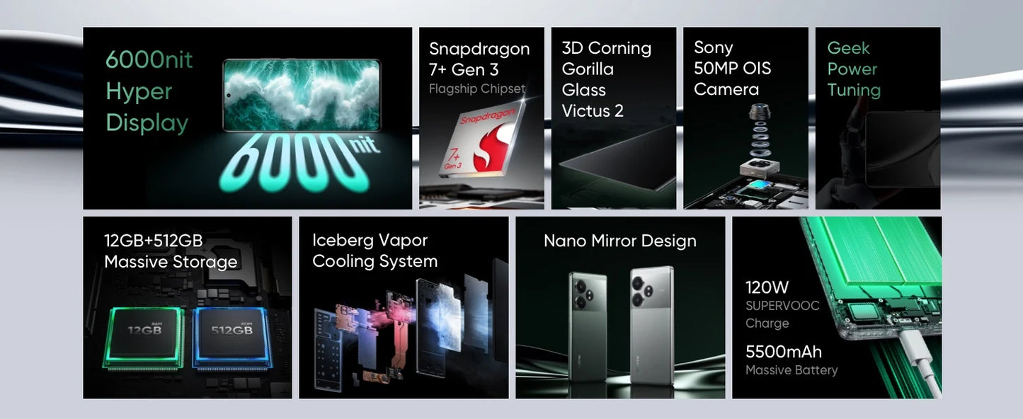 Global Version realme GT 6T 5G Smartphone 6000nit Hyper Display 120W SUPERVOOC Charge Snapdragon 7+ Gen 3 5500mAh Battery 50MP