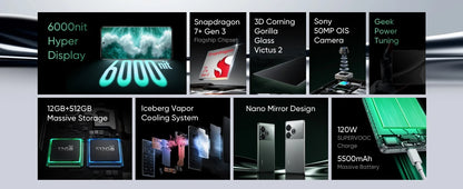 Global Version realme GT 6T 5G Smartphone 6000nit Hyper Display 120W SUPERVOOC Charge Snapdragon 7+ Gen 3 5500mAh Battery 50MP