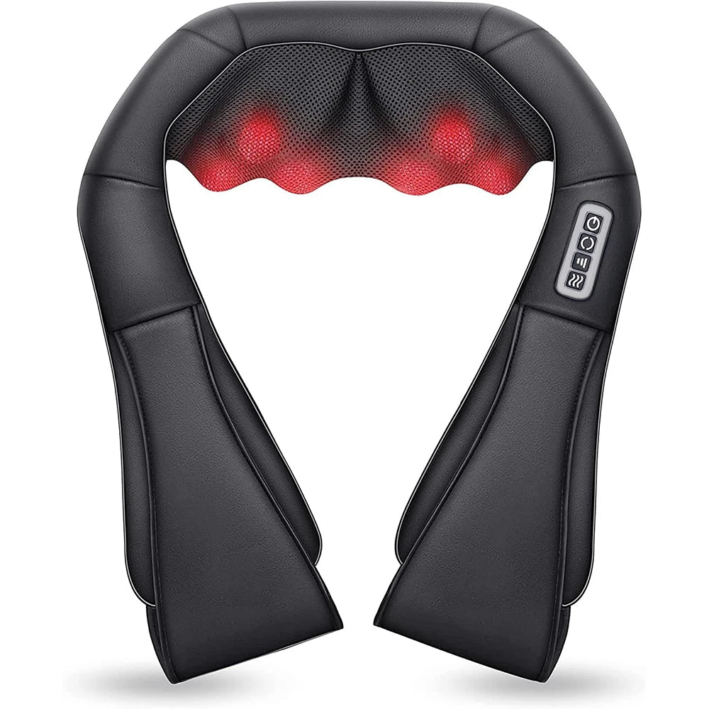 Masajeador Shiatsu de cuello y hombros, masajeador de espalda con calefacción en forma de U, almohada de masaje eléctrico de amasamiento profundo para cuello, cintura, piernas y cuerpo.