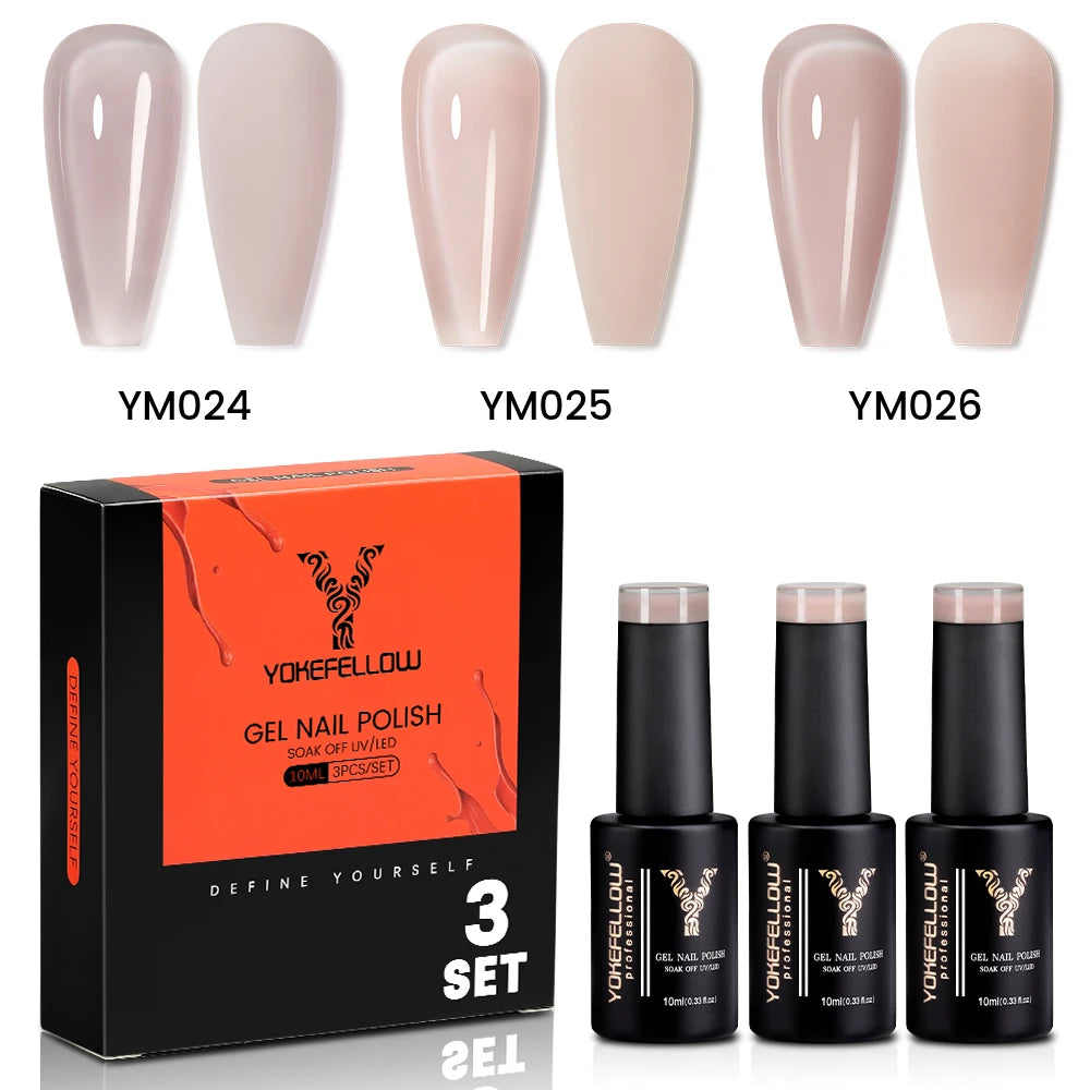 NEW YOKEFELLOW 10ml Crystal Jelly Nude Red Pink Gel Nail Polish Transparent Semi-permanent UV Gel Nail Art Soak Off Gel Varnish