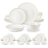 MALACASA Nori 16/32-Piece Nordic European White Bone China Tableware Set with Bowl, Dinner, Dessert, & Soup Plate Set for 4/8 people