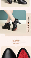 Comfortable Fashion Deep Mouth Soft Leather Women's Platform Shoes 2024 Fall Med Block Heels Single Shoes for Office Mom