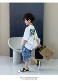 Camiseta de manga corta de verano para niños, Top de cuello redondo para niños pequeños y medianos, moda informal versátil de media manga