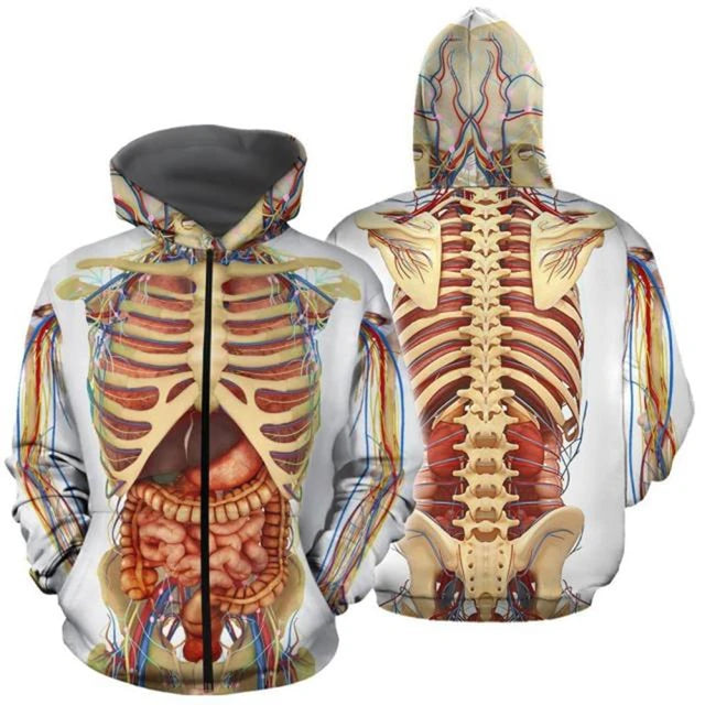 2025 Autumn Men Women 3D Visceral Bone Print Jacket Casual Streetwear Unisex Male Hooded Sweatshirt Plus Size 