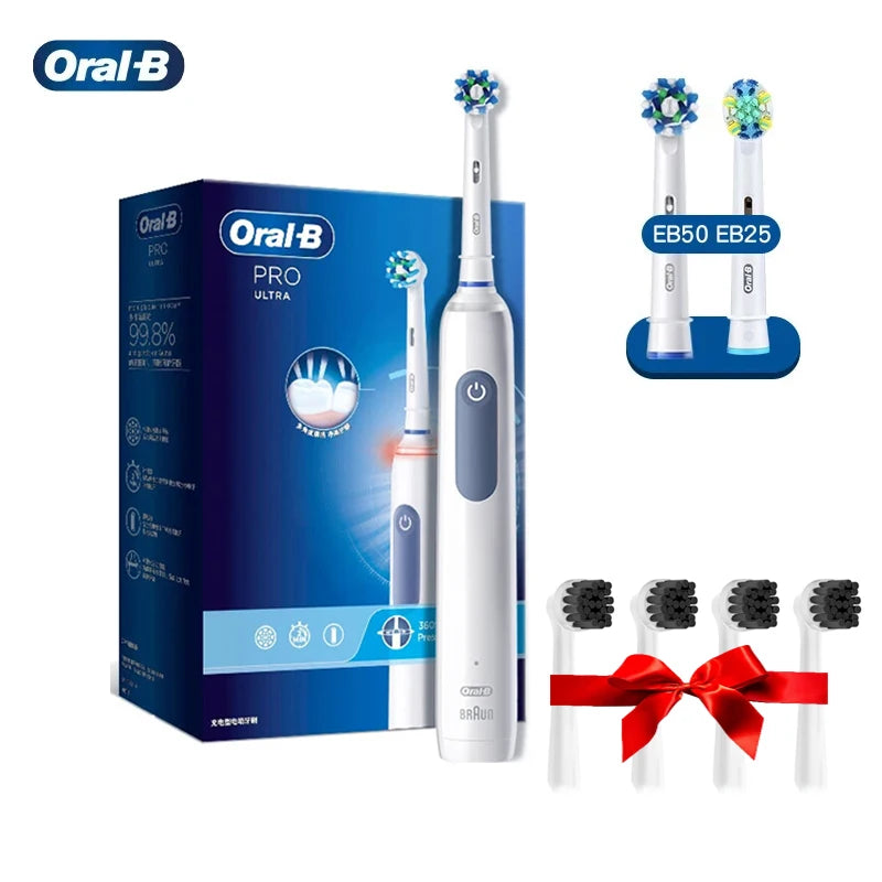 Cepillo de dientes eléctrico Oral B Pro 4 Ultra con rotación 3D, recargable, sensor de presión, 4 modos de cepillado y temporizador de 2 minutos.