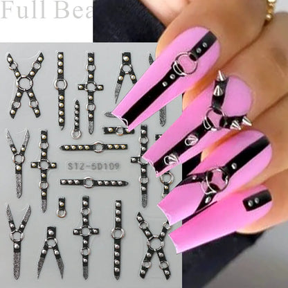 Stickers for Nails Marine Punk Black Line Design Art Slider Party Cool Decoration Adhesive Decal Emboss DIY Manicure Accessories