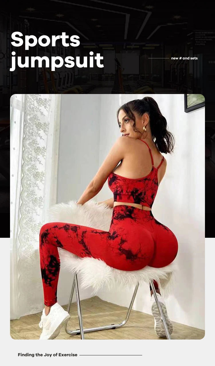 Conjunto deportivo de yoga con teñido anudado para mujer, conjunto deportivo de fitness, sujetador deportivo y leggings de cintura alta, ropa de gimnasio, trajes deportivos sin costuras