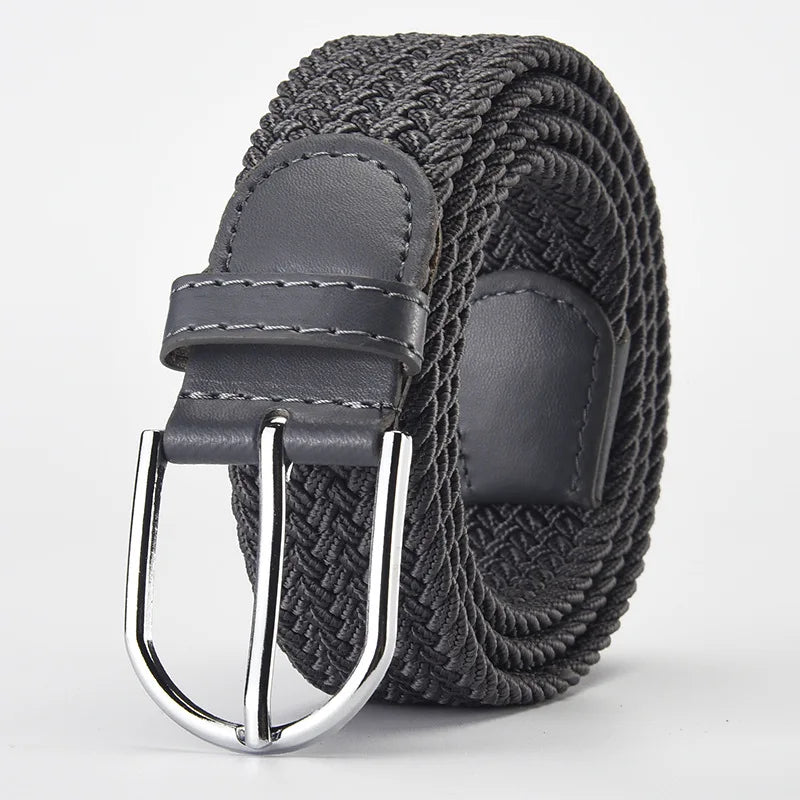 Elastic Nylon Unisex Casual Knitted Pin Buckle Jeans Belt Woven Canvas Elastic Expandable Stretch Waistband for Women Men Girdle