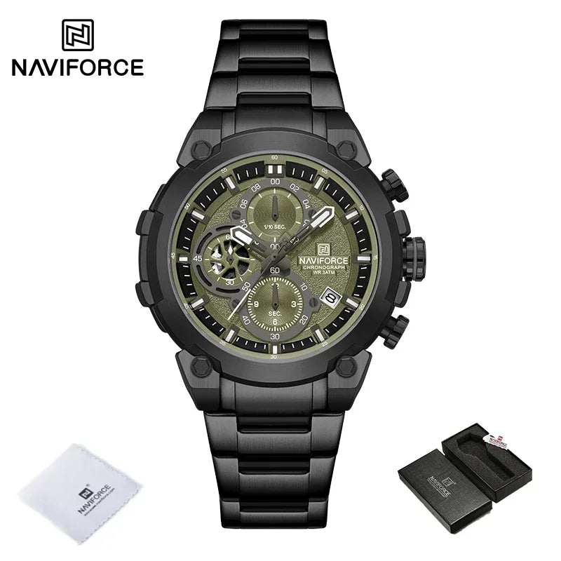 NAVIFORCE Original Watch for man 2025 New Stainless Steel Waterproof Chronograph Classic Quartz Wristwatch Brand Men Watch Gifts