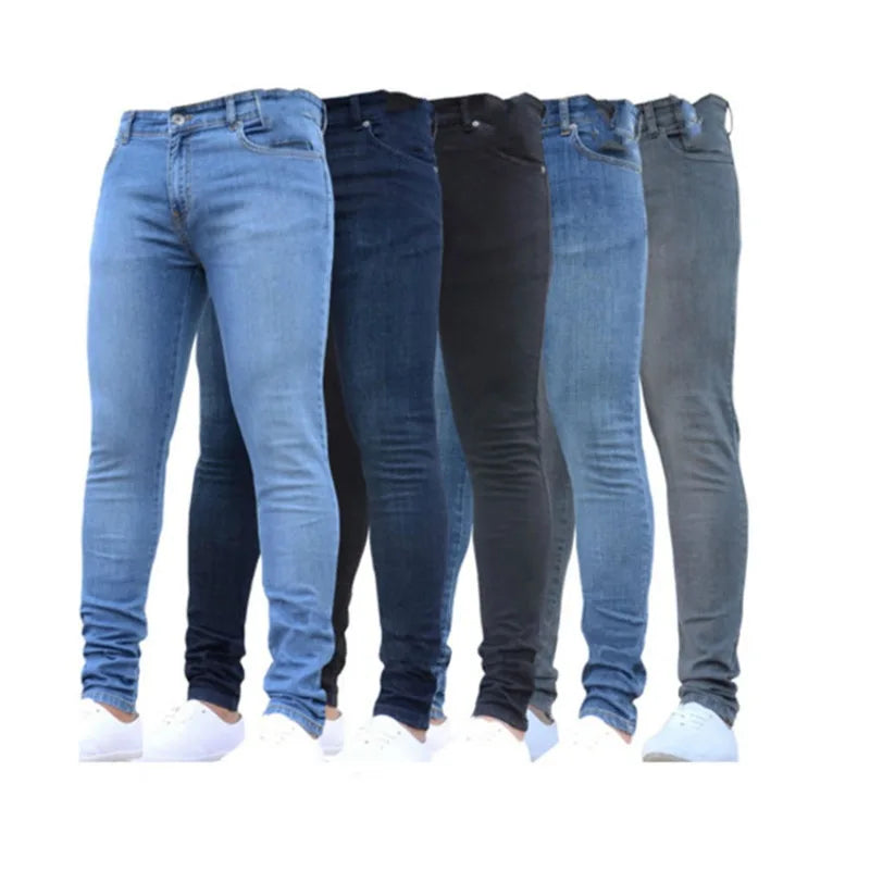 Casual Men Jeans Pencil Pants Streetwear Skinny Denim Full Length Slim Trousers Slight Strech Europe America Zipper Fly Jeans