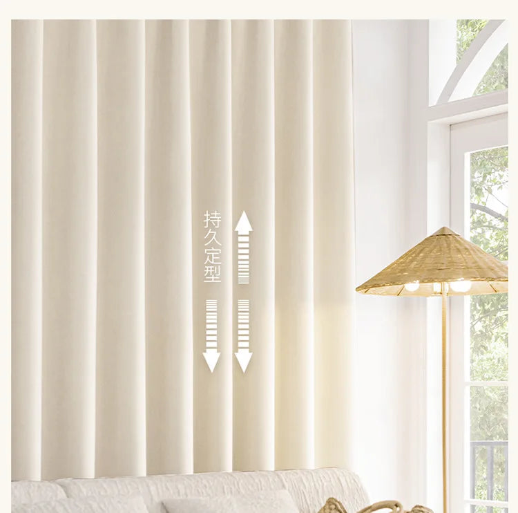 French Chenille Cream White Velvet Curtain Modern Simple Blackout Curtains for Living Dining room Bedroom Tulle Customization