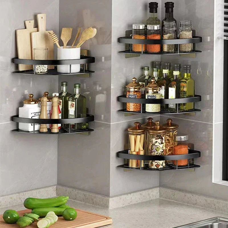 Bathroom Nail-free Shelf Shower Corner Shelf Aluminum Shampoo Shelf Shower Supply Storage Bathroom Accessories Bathroom Shelves