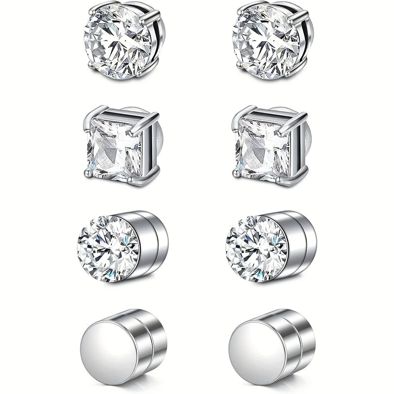 1 Par de Cristal Forte Magnetic Ear Stud Clip Brincos para Homens Mulheres Punk Rodada Zircon Magnet Brincos Não Piercing Jóias
