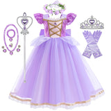 Vestido de Princesa Rapunzel de Verão – Cosplay Enrolados / Halloween / Festa de Aniversário – Fantasia Infantil