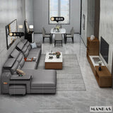 MINGDIBAO Leather Sectional Sofa Set with Cup Holder, USB, Adjustable Headrests & Bluetooth Speaker Living Room Couch with Stool