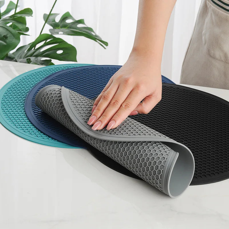 30cm Large Silicone Mat Coaster Heat Resistant Placemat Honeycomb Nonslip Pot Holder Table Mat Round Cup Mat Kitchen Accessories