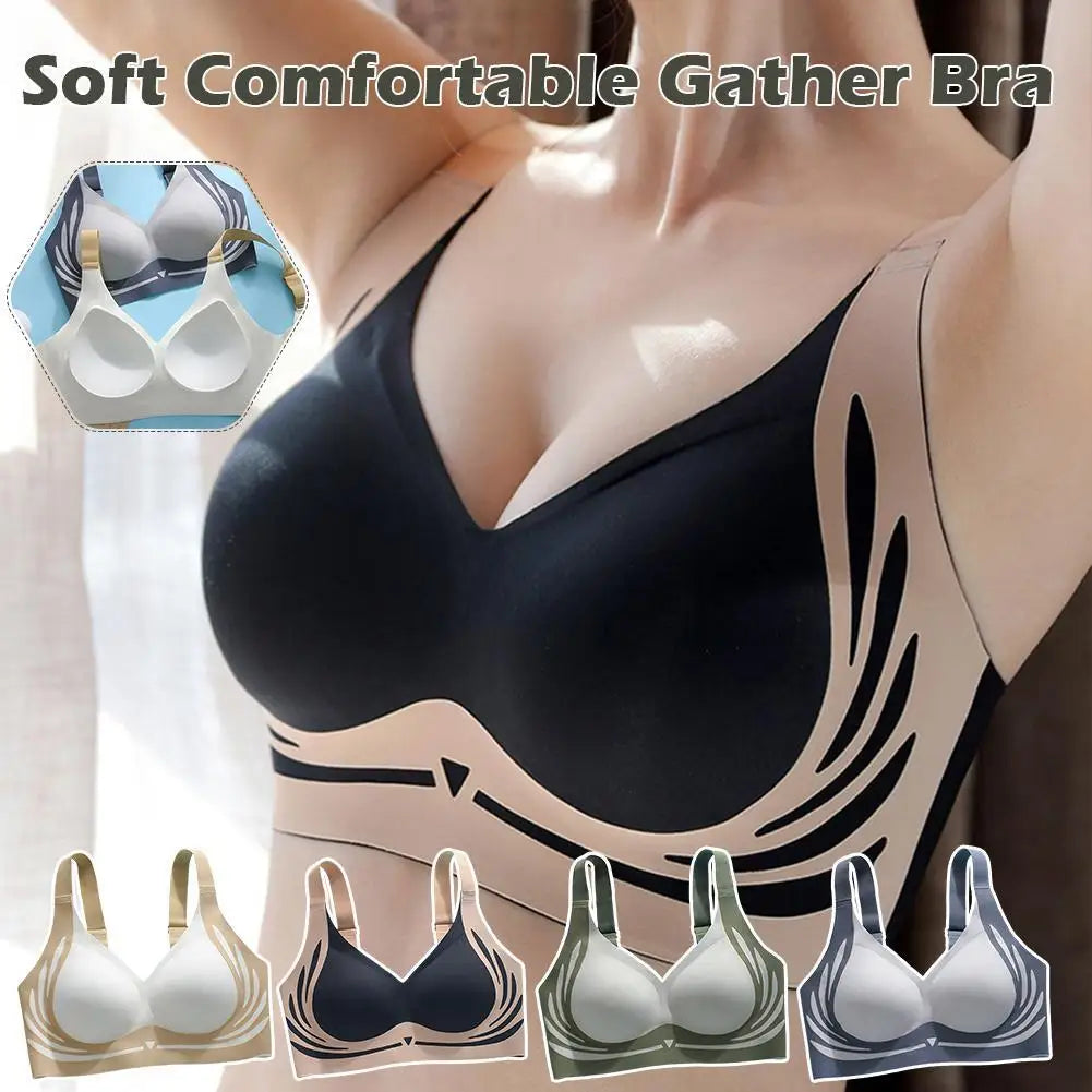 Sujetador Push-up inalámbrico Super Gather para mujer, ropa interior ajustable con soporte suave, sujetador de realce sin costuras antiflacidez
