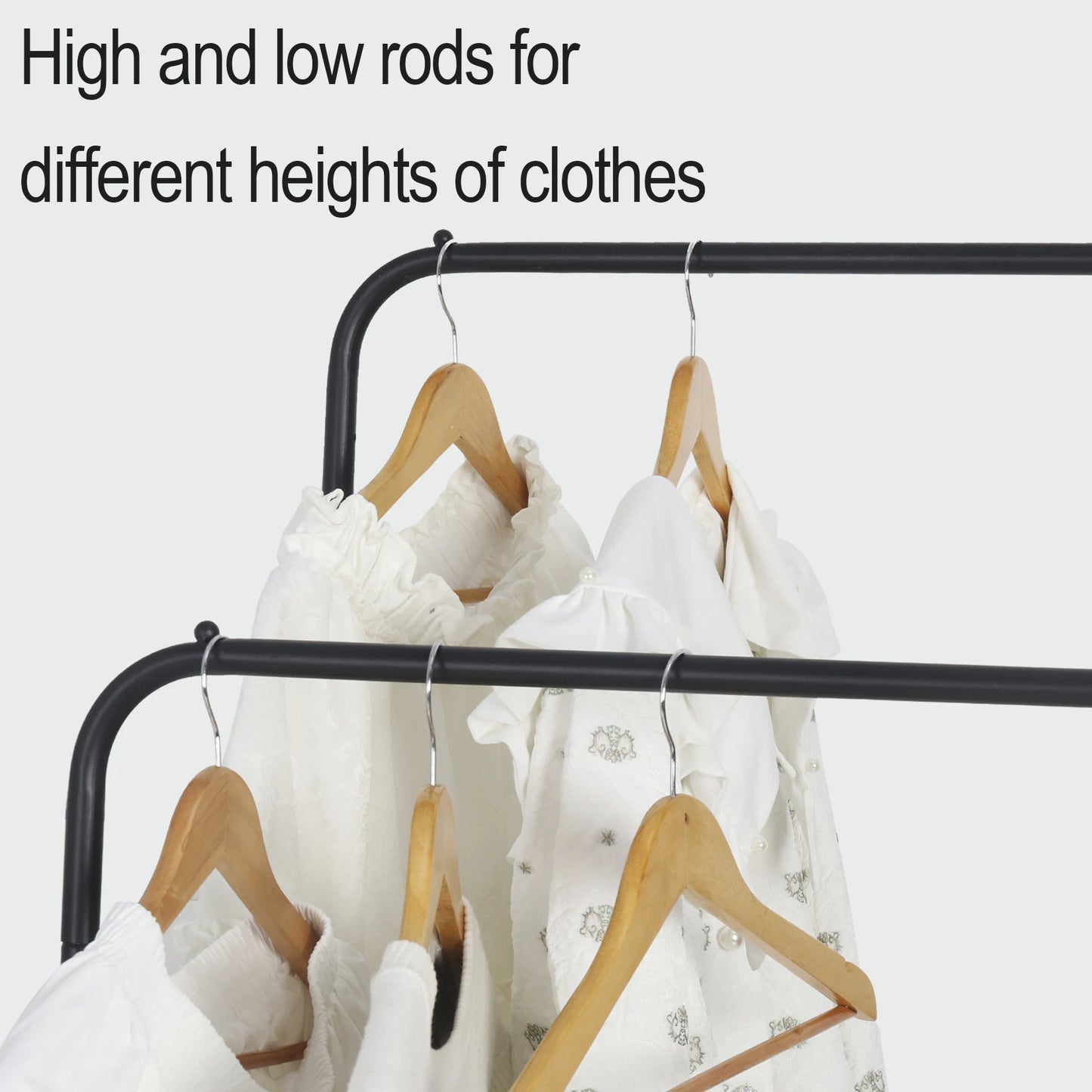 Rolling Clothes Rail Rack Garment Cloth Hanging Rack with 2 Tier Storage Shelves
