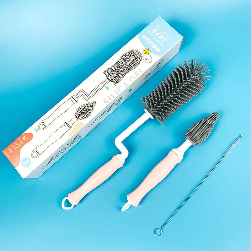 Silicone Bottle Cleaning Brush Baby Pacifier Straw Scrubber Small Brush 360 Degree Glass Cup Washing Kitchen Cleaning Tool Set