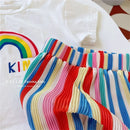 Baby Girls Tops Sets Kids Short-Sleeved Top Striped Trousers 2 Pieces Summer Rainbow Suit New Children's Fashion Casual Outfit