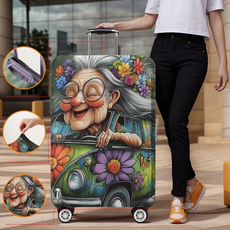 Hippie Granny Float Pattern Luggage Protective Cover, suitable for 18-32 inch luggage covers, luggage handle gloves, travel acce