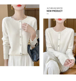 100% Merino Wool Long Sleeve Sweaters Cashmere Cardigan Spring Autumn Women O-Neck Knitwear Tops Clothing Fashion Basic Tops