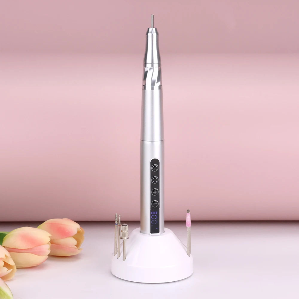 85w Brushless Motor Cordless Nail Drill 35000RPM Electric Handle Pen Drill Pedicure Rechargeable Handpiece Portable Base Charge