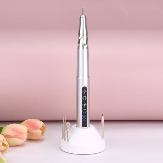 Taladro de uñas inalámbrico con motor sin escobillas de 85 W, 35 000 RPM, mango eléctrico, bolígrafo, pedicura, pieza de mano recargable, base portátil de carga