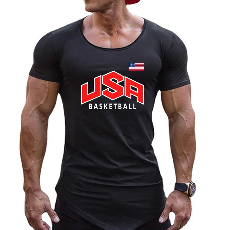 Camisetas de manga corta transpirables de algodón para hombre, camisas ajustadas para gimnasio, Fitness, culturismo, ropa deportiva con dobladillo Irregular, transpirables, de verano