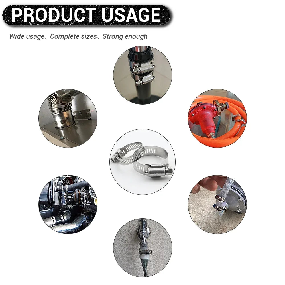 JUIDINTO 2-10pcs Adjustable Worm Gear Hose Clamp Stainless Steel 6-95mm Hose Clip Lock for Water and Gas Pipes
