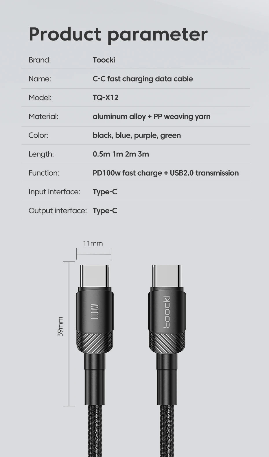 Cable Toocki de 100 W tipo C a USB C PD 3.0 de carga rápida 4.0 de tipo C a tipo C para iPhone 15, MacBook, Samsung y Xiaomi