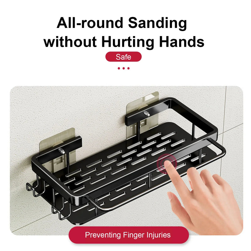 Estante de baño sin taladro, estante de pared para champú, ducha, estante de esquina, estante de almacenamiento para inodoro, accesorios de cocina de aluminio para baño