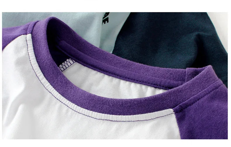 2022 Summer Korean Style Children T-Shirts Fashion Splicing Letter Design Kids Short Sleeve Tops Pure Cotton Children's Clothes