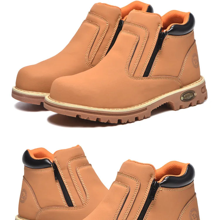 Zapatos de trabajo para hombre, zapatos de seguridad impermeables, botas de cuero antichispas para hombre, zapatos de soldador antideslizantes y antiperforación para hombre, zapatos de trabajo negros.