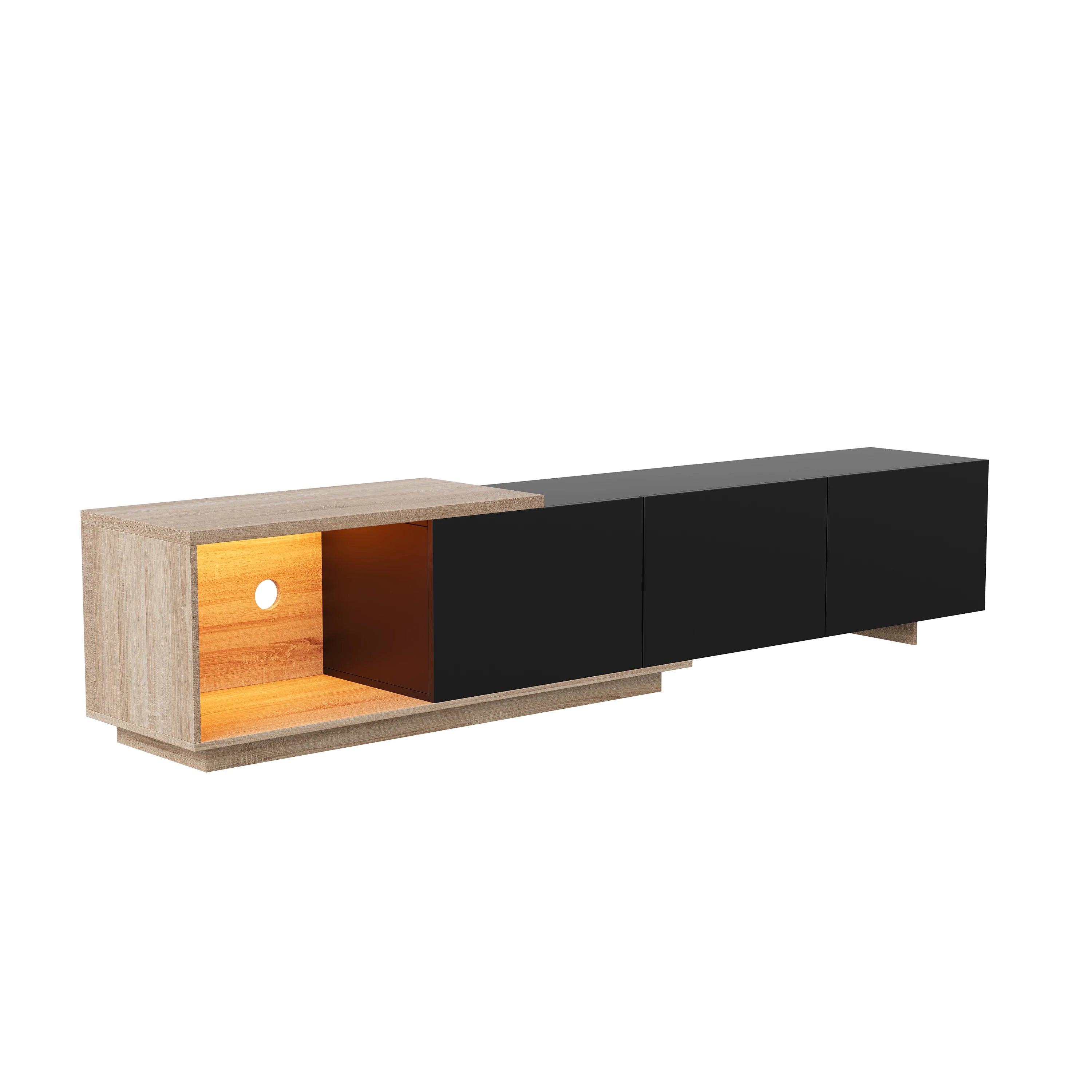 Comanlai 240cm Modern TV Cabinet with LED Lights  Living Room TV Cabinet with 3 Drawers and Open Storageextendable TV Stands