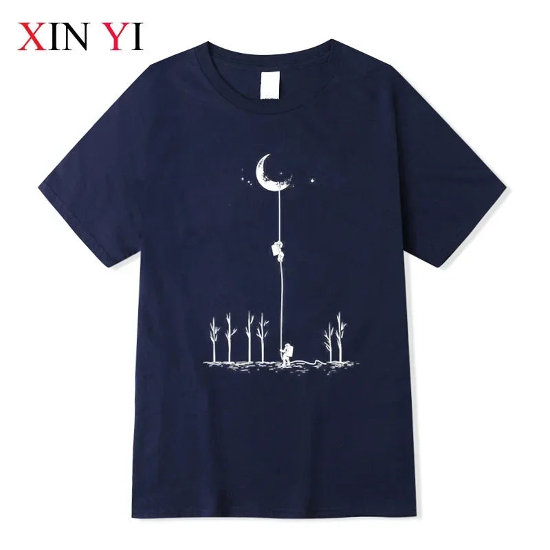 Summer Men's High Quality 100% Cotton Cool Funny Astronaut Print Casual Loose O-neck for Men T-shirt Male T-shirt Hip Hop Tee