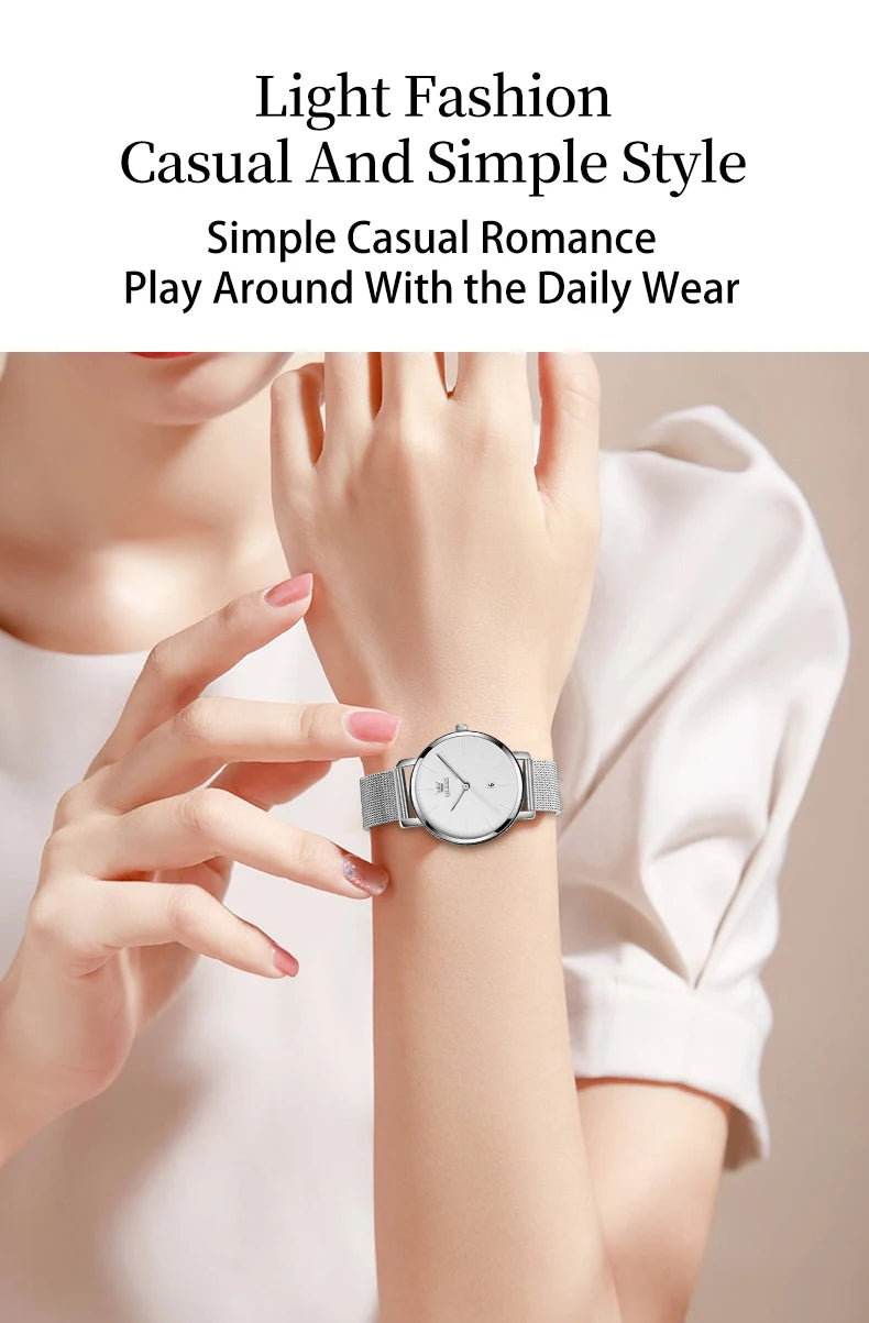 OLEVS Luxury Fashion Watch for Women Stainless Steel Waterproof Quartz Ladies Wristwatch Original Simple Elegant Women's Watches