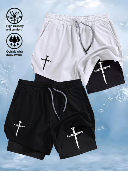 Quick-Dry Men's Training Shorts Elastic Waistband Drawstring Breathable Moisture-Wicking Athletic Shorts